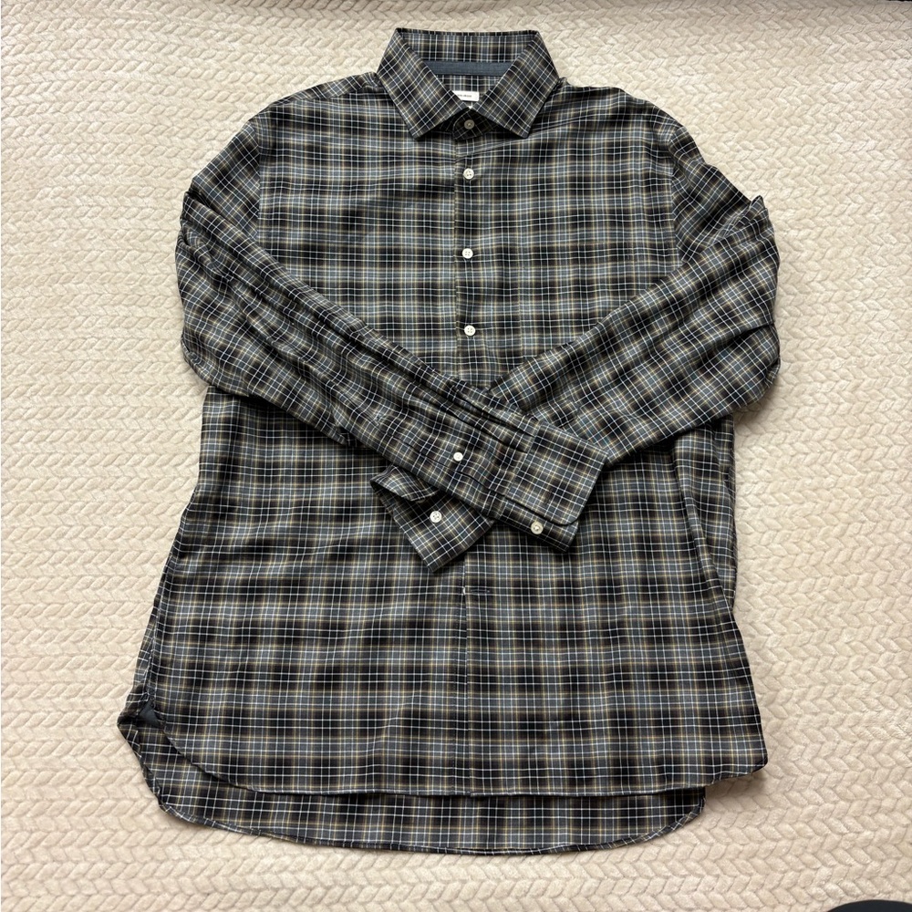 Joseph Abboud Dress Shirt Mens Large Gray Plaid Non Iron Button Up